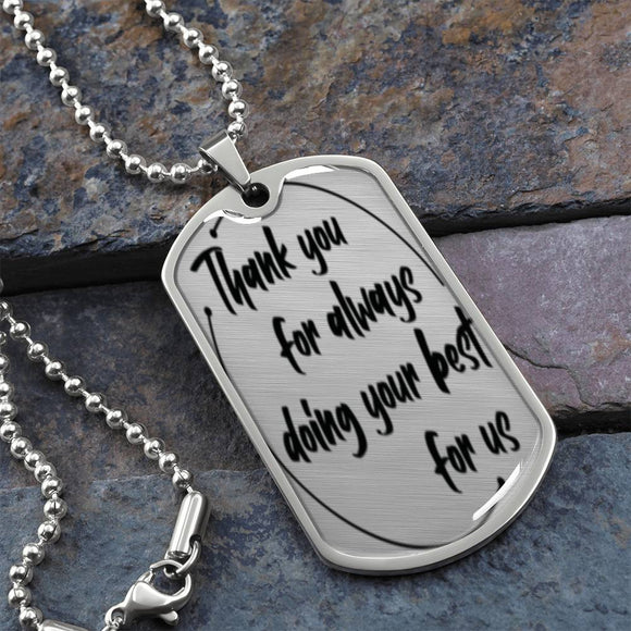 _t0010_(1) ShineOn, Graphic Dog Tag with Necklace, shatterproof liquid glass coating and 18k gold finish option.