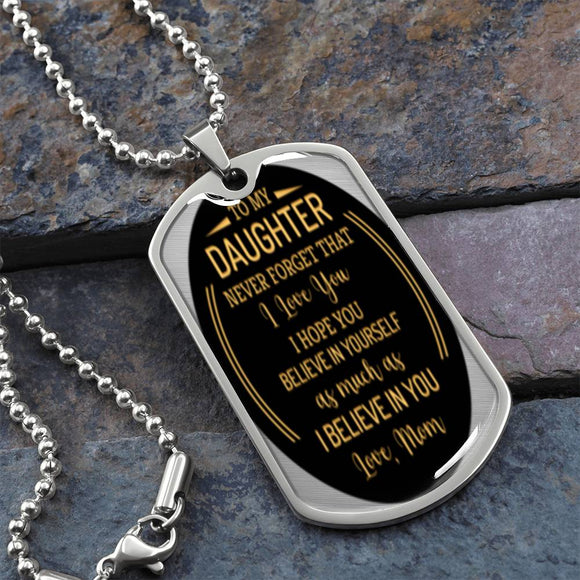 _t0244_ ShineOn, Graphic Dog Tag with Necklace, shatterproof liquid glass coating and 18k gold finish option. Rectangle