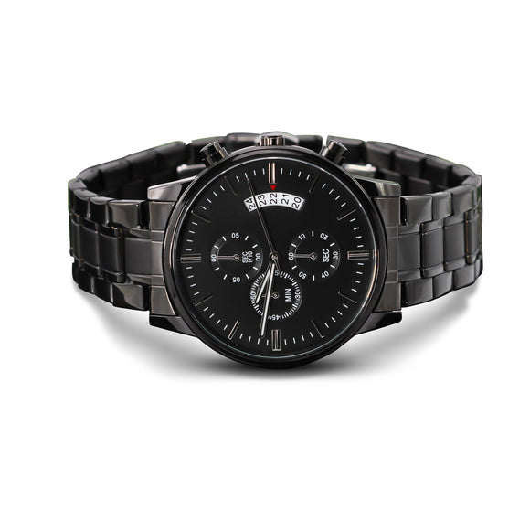 The Perfect Gift...Black Chronograph Watch to Groomsmen, Father. with engrave your name and message.