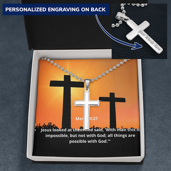 ShineOn, Personalized Cross necklace , polished Stainless Steet, your name and message at back. to  any one