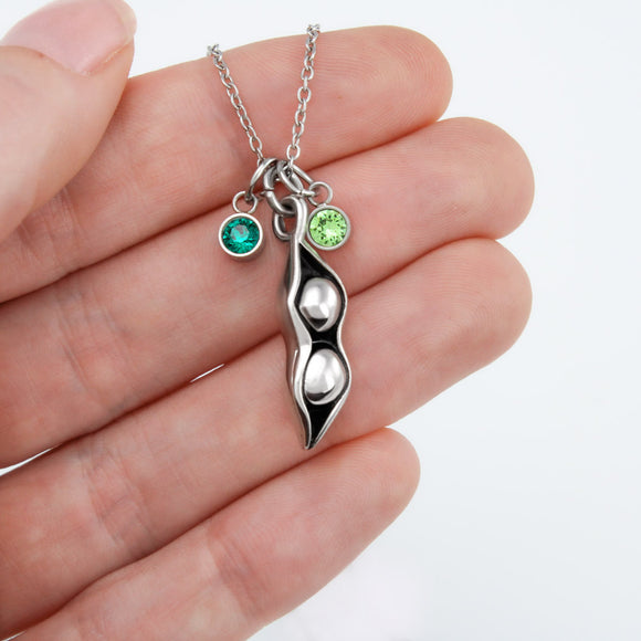 Anniversary  to Wife ShineOn, Peas in a Pod Necklace, 14k white gold on,  with Sparkling Zirconia birth Stones