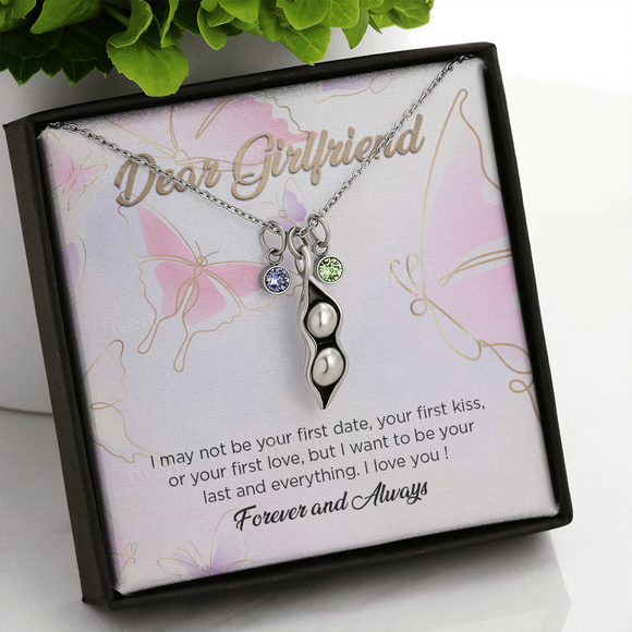 Girlfriend ShineOn, Peas in a Pod Necklace, 14k white gold on,  with Sparkling Zirconia birth Stones