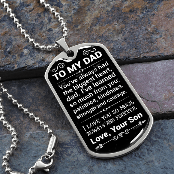 ShineOn, Graphic Dog Tag, Rectangle with Necklace, shatterproof liquid glass coating and 18k gold finish option.
