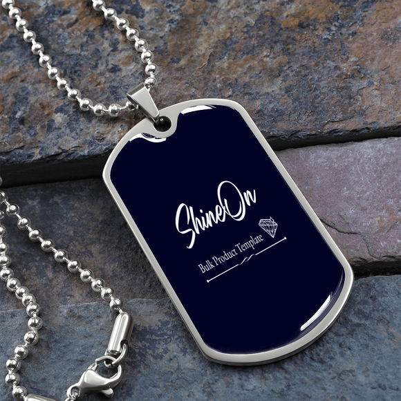 ShineOn, Graphic Dog Tag with Necklace, shatterproof liquid glass coating and 18k gold finish option. Rectangle