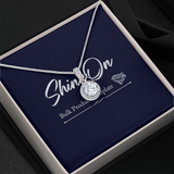 ShineOn,Etnernal Hope Necklace White Gold over  stainless steel,8mm cushion-cut center cubic zirconia crystal 1.2mm accent CZ crystals, 16-18 inch chain