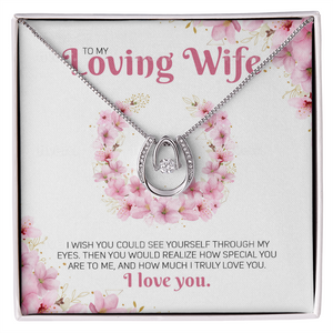 Wife, ShineOn Lucky in Love Necklace, White gold over Stainless Steel with Cuvic Zirconia Crystal  and Lobster Clasp Attachment.