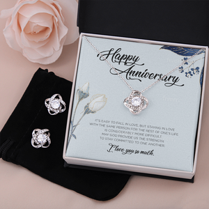 Anniversary ShineOn Jewelry, Love Knot earings &  Necklace with brilliant 14k white gold over stainless steel, surrounding a dazzling 6mm cubic zirconia crystal, 18-22 inch