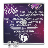To my Wife - 복사본 ShineOn, Love Knot earings &  Necklace with brilliant 14k white gold over stainless steel, surrounding a dazzling 6mm cubic zirconia crystal, 18-22 inch