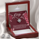 wife 4 watermark free - 복사본 ShineOn, Love Knot earings &  Necklace with brilliant 14k white gold over stainless steel, surrounding a dazzling 6mm cubic zirconia crystal, 18-22 inch