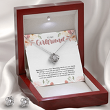 Girlfriend - ShineOn, Love Knot earings &  Necklace with brilliant 14k white gold over stainless steel, surrounding a dazzling 6mm cubic zirconia crystal, 18-22 inch