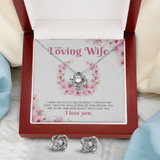 Wife ShineOn, Love Knot earings &  Necklace with brilliant 14k white gold over stainless steel, surrounding a dazzling 6mm cubic zirconia crystal, 18-22 inch