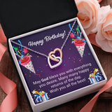 ShineOn, Happy Birthday,Interlocked   two  hearts necklace, Symbol  of Never ending Love, 18-22 inch cable chain