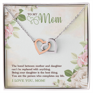 Mom, ShineOn, Interlocked   two  hearts necklace, Symbol  of Never ending Love, 18-22 inch cable chain