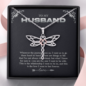 ShineOn, Dragonfly Necklace,Stainless steel andRose Gold Heart to Husband