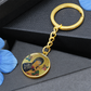 ShineOn, Graphic Circle Pendant with Key Chain, a shatter Proof liquid glass coating and 14K Gold finish options.