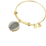 Bracelet with Circle pendant, engraved,Mary Help of  Mother,  Our lady of  Roses, 18K gold Finish or Shatterproof liquid Glass coating.